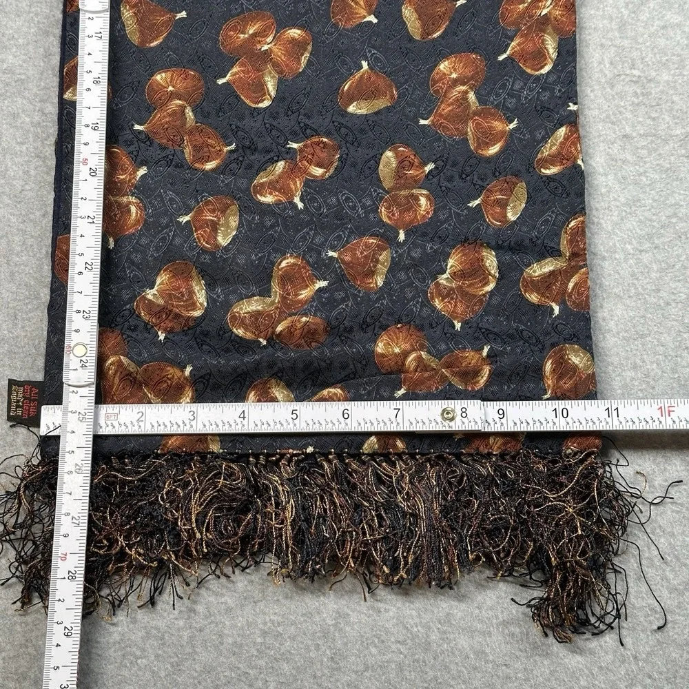 Vintage Saks Fifth Avenue Silk Lambswool Fig Motif Reversible Opera Scarf 52x11
